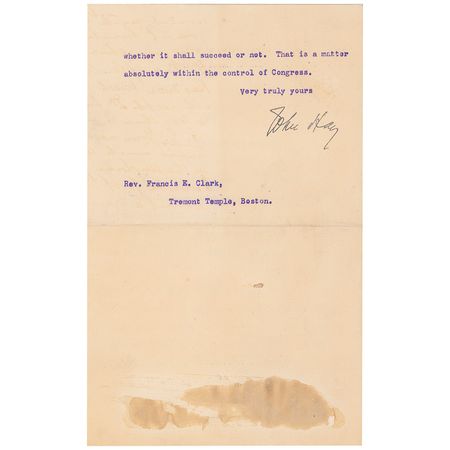 Lot #284 John Hay Typed Letter Signed - Image 2