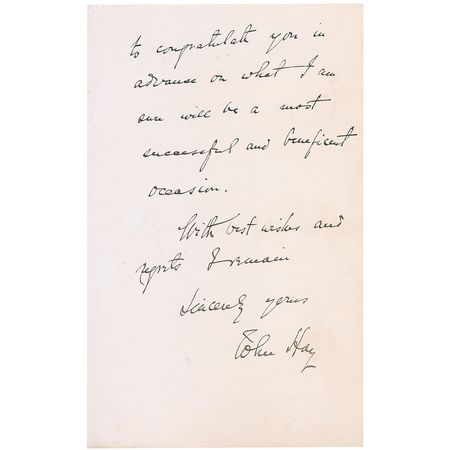 Lot #285 John Hay: ?I am unable to accept your kind invitation to attend the great meeting of the Society of Christian Endeavor? - Image 2
