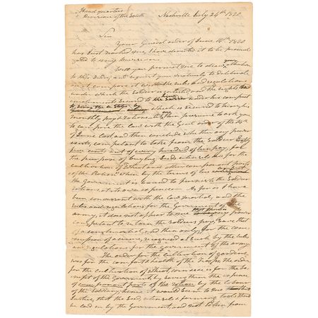 Lot #77 Andrew Jackson: In a heated letter to Secretary of War Calhoun, Jackson rails against a policy effectively docking the pay of his men - Image 1