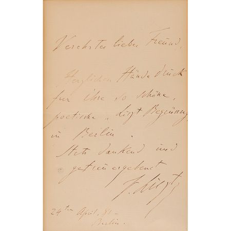 Lot #758 Franz Liszt: In a scarce handwritten letter, Liszt sends thanks for a poem in his honor - Image 2