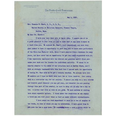 Lot #303 John Harvey Kellogg: Kellogg discusses faith and breakfast foods - Image 1