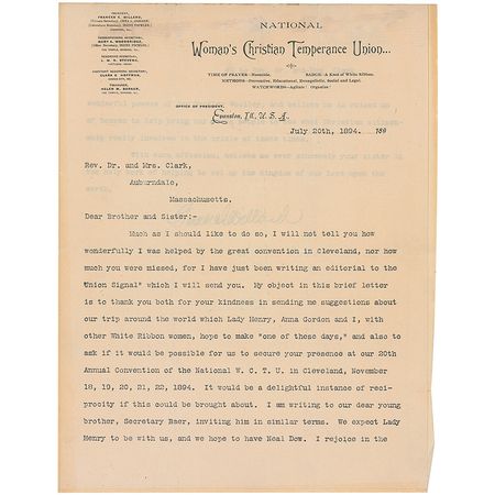 Lot #402 Frances E. Willard - Image 1