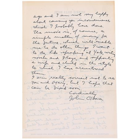 Lot #645 John O?Hara: ?The movie is, of course, a simple matter of money for the future, which will enable me to do other things I want to do? - Image 2