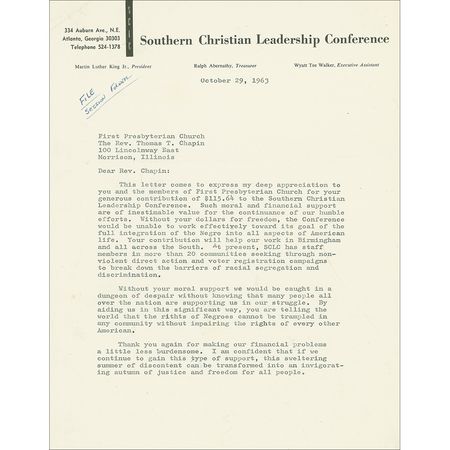 Lot #317 Martin Luther King, Jr: Shortly after Birmingham, MLK recounts the Civil Rights struggle and hopes “This sweltering summer of discontent can be transformed into an invigorating autumn of justice and freedom for all people” - Image 1