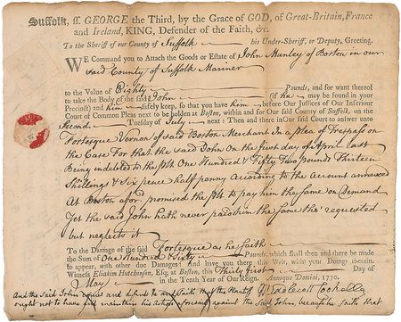 Lot #3 John Adams: 1770 legal document with over 300 words in Adams? hand - Image 2