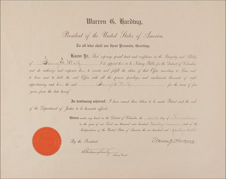 Lot #65 Warren G. Harding Signed Document - Image 1