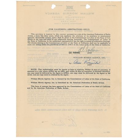 Lot #1099 Al Jolson Signed Document - Image 2