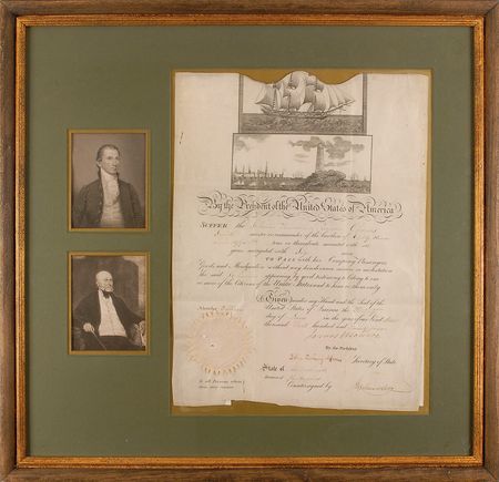 Lot #108 James Monroe and John Quincy Adams: Monroe and Adams authorize an unarmed schooner to set sail - Image 1