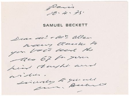 Lot #555 Samuel Beckett Signed Note - Image 1