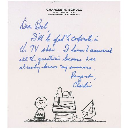 Lot #710 Charles Schulz Handwritten Letter Signed - Image 1