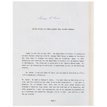 Lot #402 Enola Gay: George Caron Souvenir Typescript - Image 1