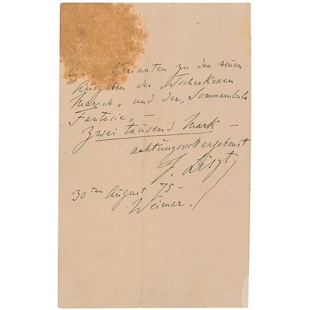 Lot #749 Franz Liszt Handwritten Letter Signed - Image 2