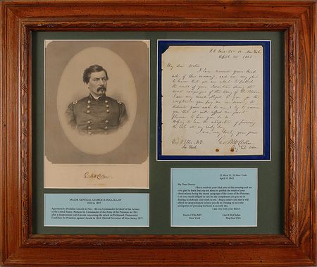 Lot #434 George B. McClellan: “I...am very glad to learn that you are about to publish the result of your observations during the recent campaign of the Army of the Potomac” - Image 1