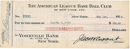 Lot #1404 Wally Pipp: One of Pipp’s last checks before losing his job to Gehrig - Image 1