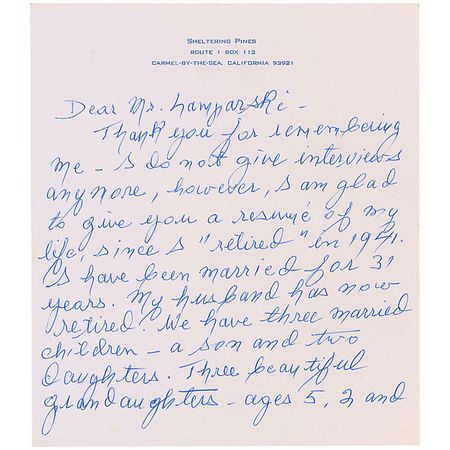Lot #1056 Olympe Bradna Handwritten Letter Signed - Image 1
