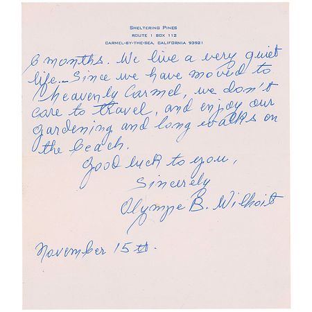 Lot #1056 Olympe Bradna Handwritten Letter Signed - Image 2
