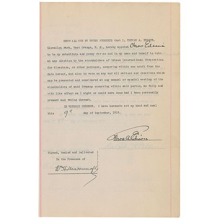 Lot #195 Thomas Edison: Edison has his son fill in at a stockholder?s meeting - Image 1