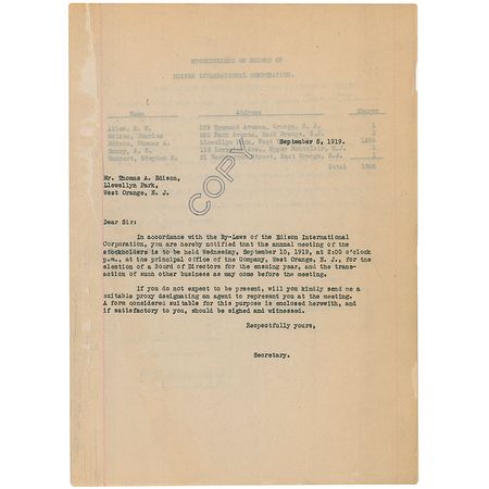 Lot #195 Thomas Edison: Edison has his son fill in at a stockholder?s meeting - Image 2