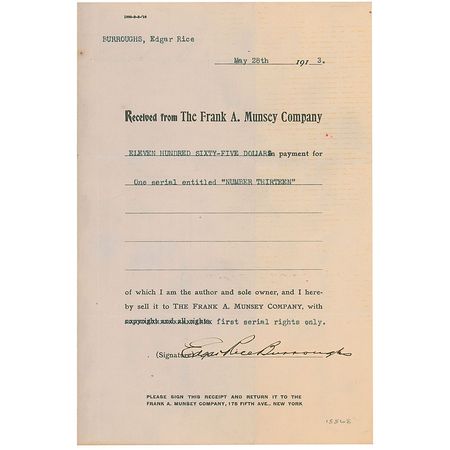 Lot #546 Edgar Rice Burroughs Signed Document - Image 1