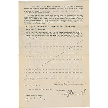 Lot #547 Edgar Rice Burroughs: Burroughs agrees to royalties for his Princess of Mars novel - Image 2