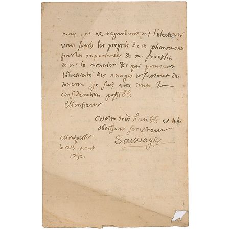 Lot #328 François Boissier de Sauvages de la Croix: The French scientist comments on Ben Franklin’s work in 1752 - Image 2