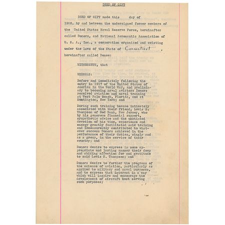 Lot #524 Orville Wright: Twenty-five years after his flight at Kitty Hawk, Orville Wright establishes the Thompson Trophy to inspire future aviation pioneers - Image 1