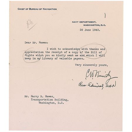 Lot #432 George C. Marshall and Chester Nimitz Letters - Image 1