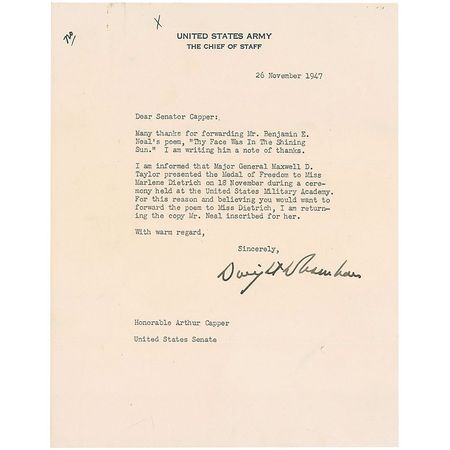 Lot #26 Dwight D. Eisenhower: “I am informed that