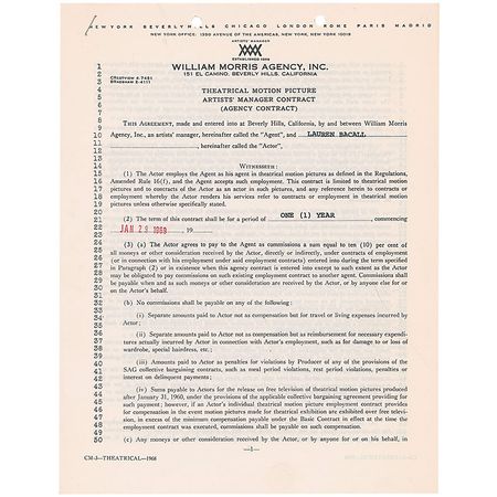 Lot #1045 Lauren Bacall Signed Document - Image 1