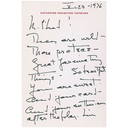Lot #1088 Katharine Hepburn Handwritten Letter Signed - Image 1