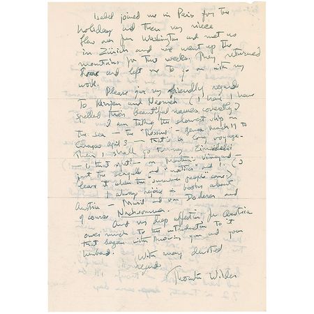 Lot #668 Thornton Wilder: “As you may have heard I have become more and more, with the years, a sort of hermit...but now I’m fairly well, cheerful, and hard at work” - Image 2
