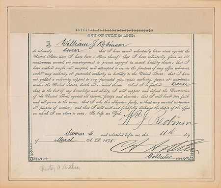 Lot #3 Chester A. Arthur: Arthur witnesses a
