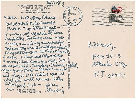 Lot #578 Allen Ginsberg: “I begin to suspect a scam...Send me, signed, your group photo with your nurses and maybe I’ll believe you are what you say you are” - Image 1