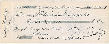 Lot #23 Calvin Coolidge Check