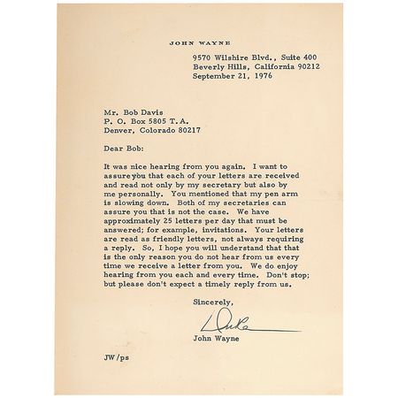 Lot #1136 John Wayne: Massive Wayne scrapbook, including five letters from the Duke himself - Image 3