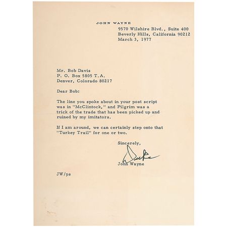 Lot #1136 John Wayne: Massive Wayne scrapbook, including five letters from the Duke himself - Image 4