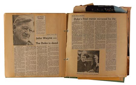 Lot #1136 John Wayne: Massive Wayne scrapbook, including five letters from the Duke himself - Image 6