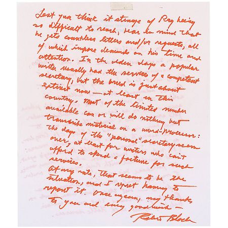 Lot #537 Robert Bloch: ?Ray [Bradbury] is adamant about not allowing his address to be given out, and changes his phone number every month? - Image 2