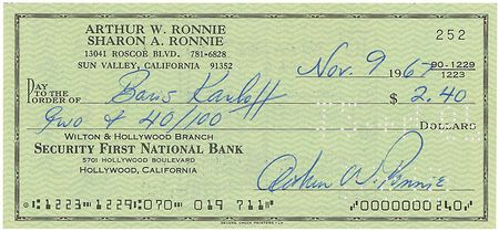 Lot #1094 Boris Karloff: First endorsed Karloff check we have ever offered - Image 1