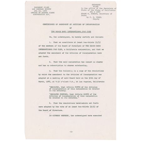 Lot #761 Beach Boys: The Wilsons and Love file paperwork for the Beach Boys International Fan Club - Image 1