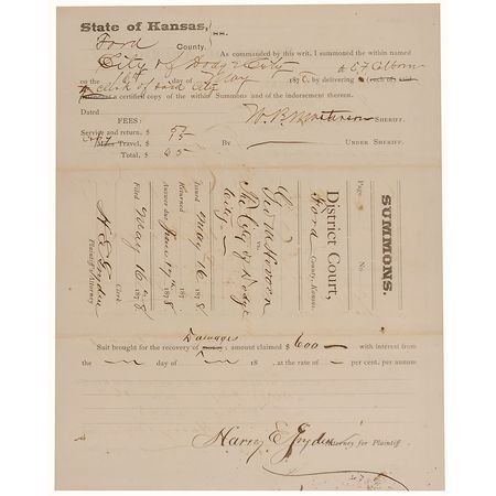 Lot #5 Bat Masterson Dodge City Summons - Image 2