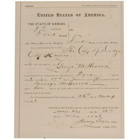 Lot #5 Bat Masterson Dodge City Summons - Image 3