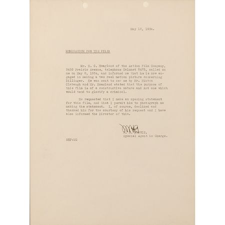 Lot #85 John Dillinger Hair and Melvin Purvis Signed Memorandum Display - Image 2