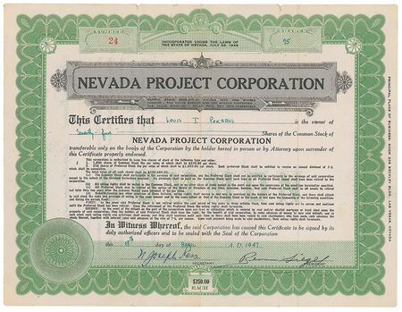 Lot #124  Bugsy Siegel Stock Certificate - Image 2