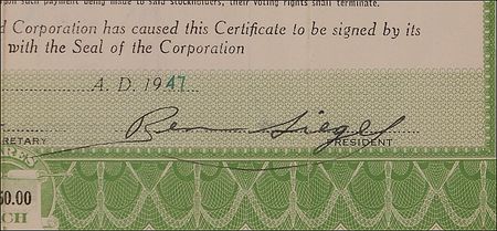 Lot #124  Bugsy Siegel Stock Certificate - Image 3