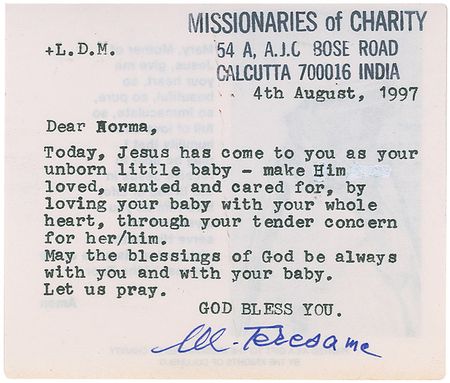 Lot #305 Mother Teresa Typed Letter Signed - Image 1