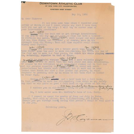 Lot #1391 John Heisman: Heisman describes the greatest players he ever saw: one as fine and hard a tackler as football has known, another much larger and more powerful, and a halfback so small his work stood out…brilliant as an open field runner - Image 1