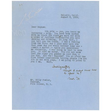 Lot #1088 W. C. Fields: ?You go about the town Fire Island countryside telling people I?m not fit to eat with pigs. I am going to prove to you I am? - Image 1