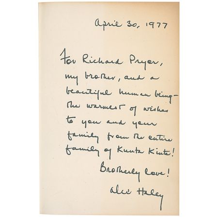 Lot #633 Alex Haley: Richard Pryor?s copy of Roots, inscribed to him by Haley - Image 1