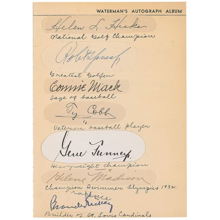Lot #383 Waterman?s Autograph Book: Superb Waterman?s album with over 100 signatures including Earhart, Disney, Cobb, Mack, Jones, and Kipling - Image 1